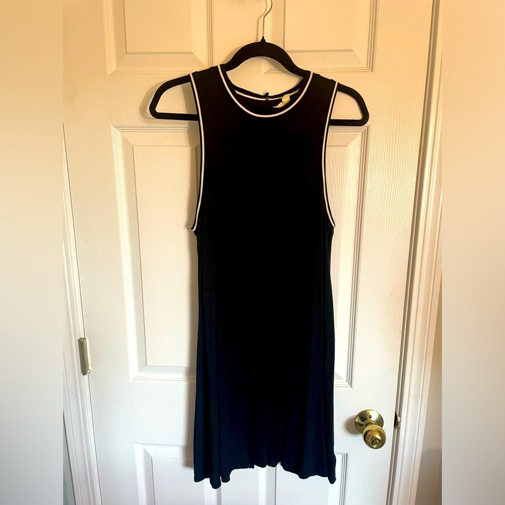 Black and white open back tank dress